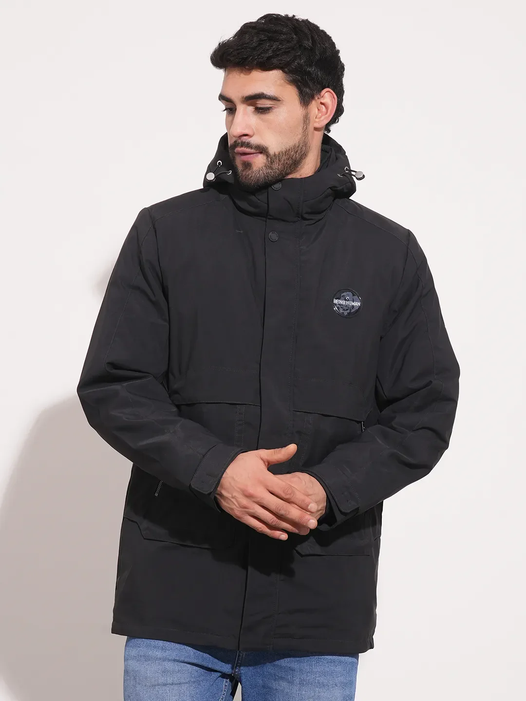 Black Regular Fit Long Sleeves Men's Jacket by Being Human Clothing