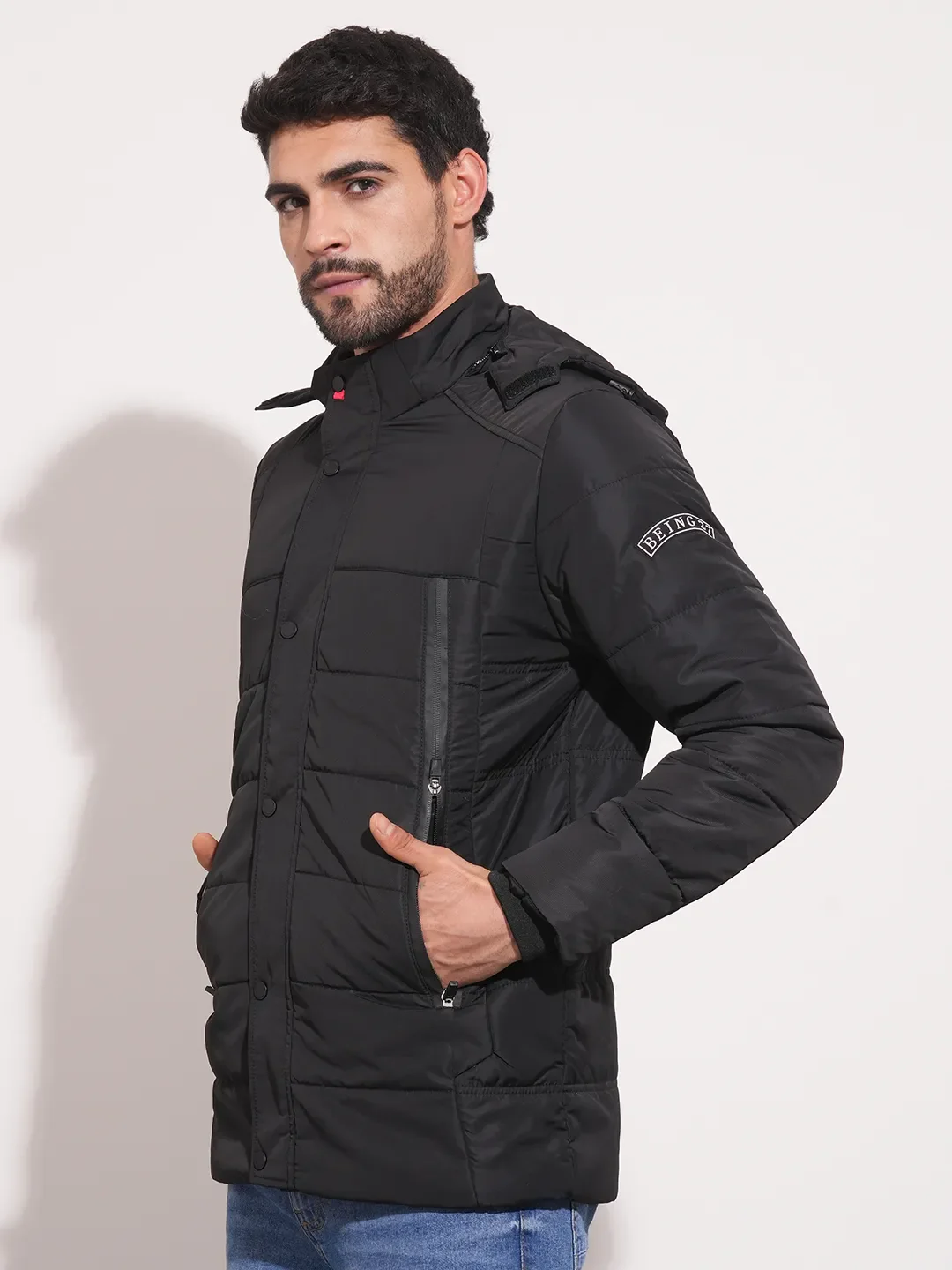 Black Regular Fit Long Sleeves Men's Jacket by Being Human Clothing - Image 4