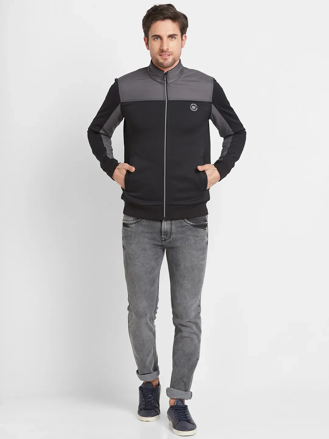 Black Regular Fit Long Sleeves Men's Jacket by Being Human Clothing - Image 2