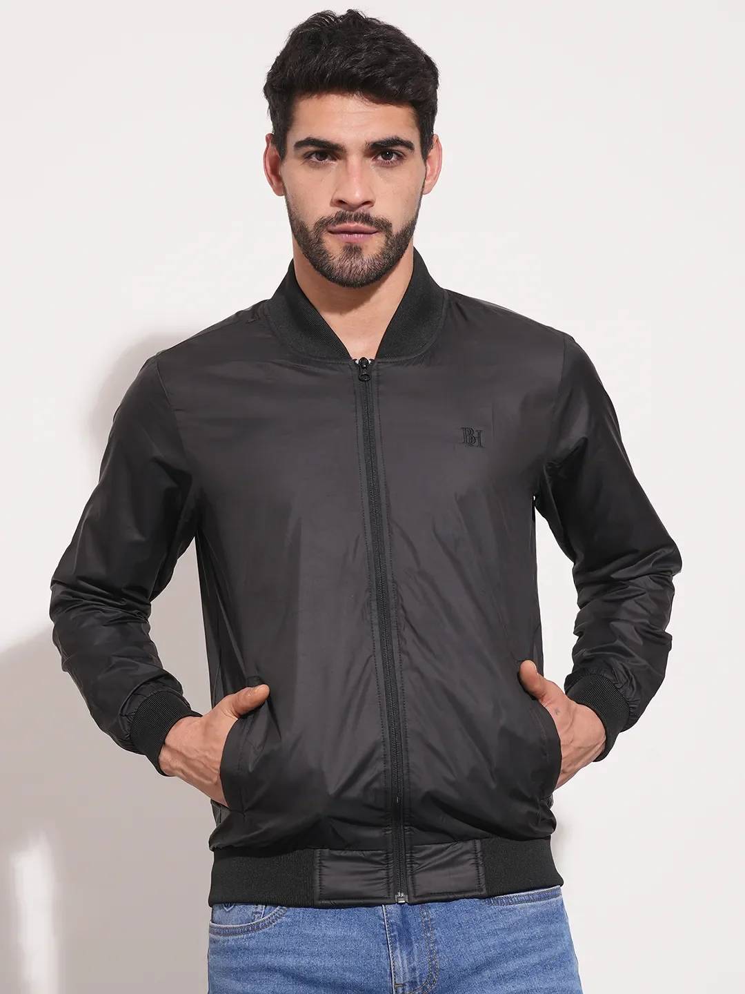 Black Regular Fit Long Sleeves Men's Jacket by Being Human Clothing