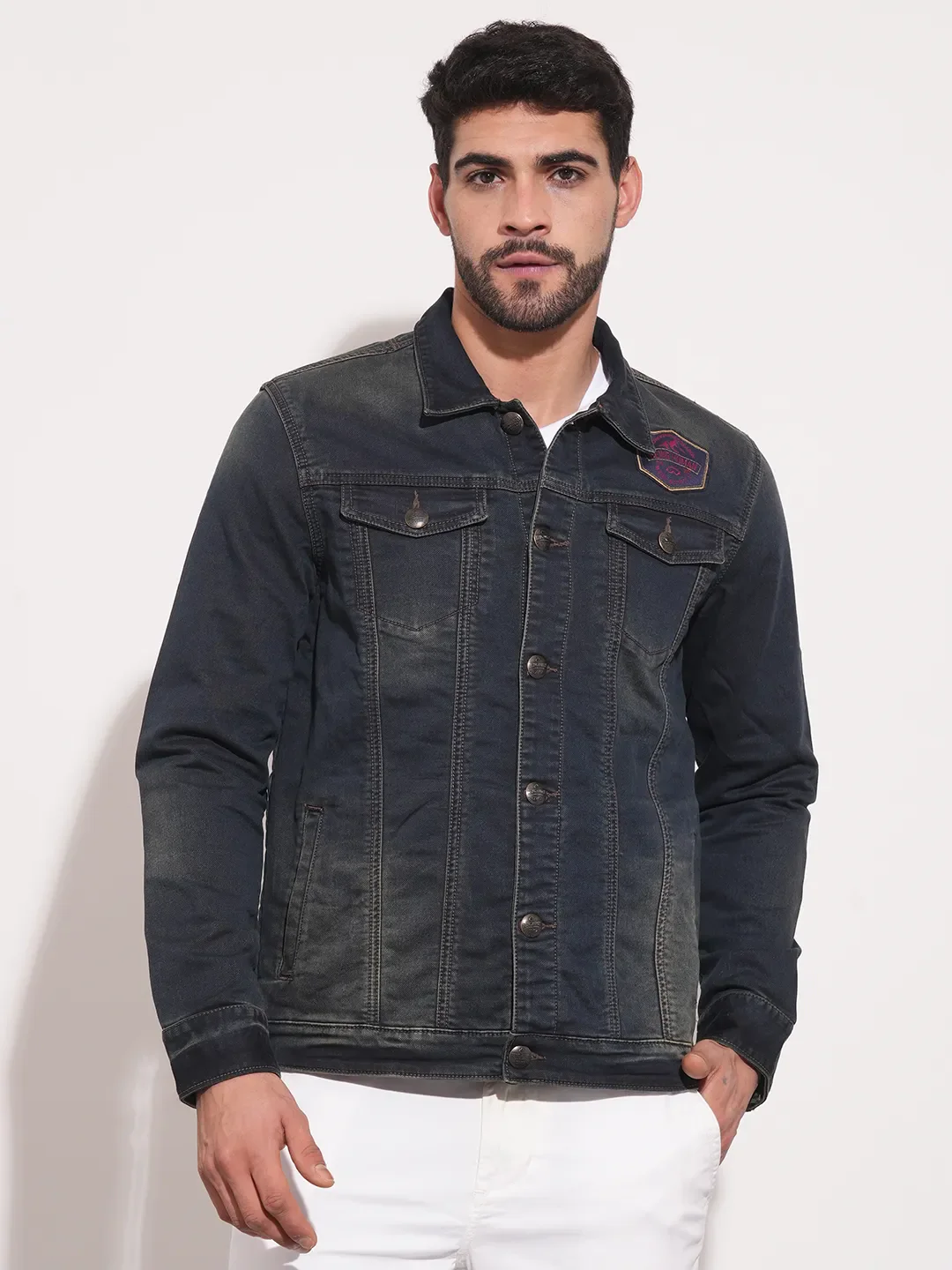 Blue Regular Fit Long Sleeves Men's Jacket by Being Human Clothing