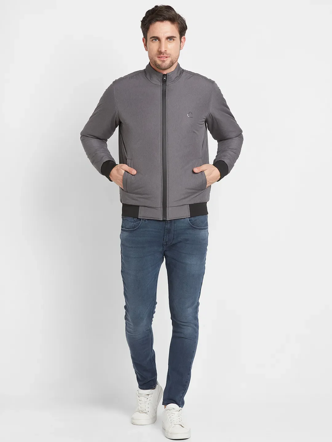 Grey Regular Fit Men's Jacket by Being Human Clothing - Image 2