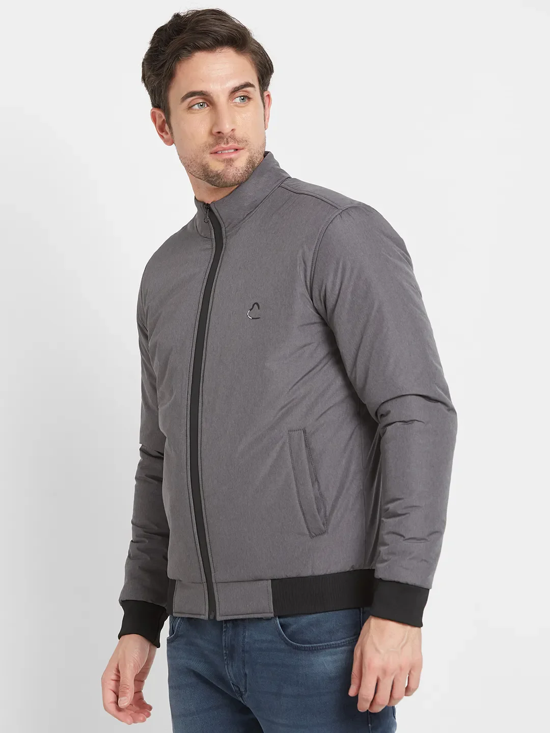 Grey Regular Fit Men's Jacket by Being Human Clothing - Image 4