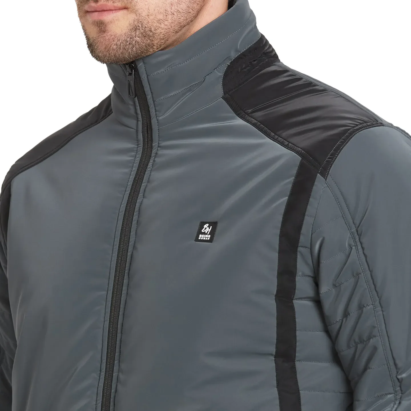 Grey Regular Fit Long Sleeves Men's Jacket by Being Human Clothing - Image 5