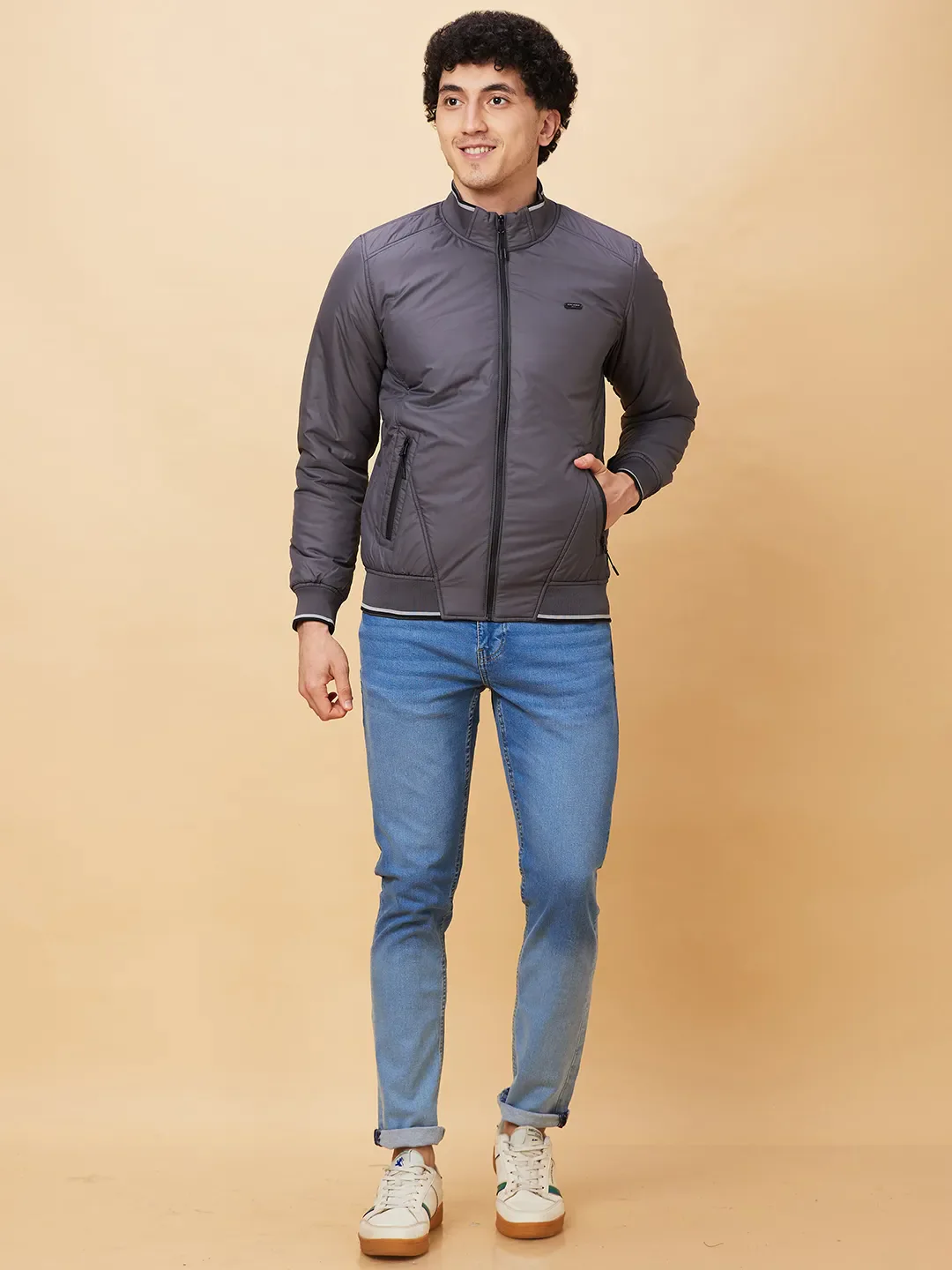 Grey Regular Fit Long Sleeves Men's Jacket by Being Human Clothing - Image 2