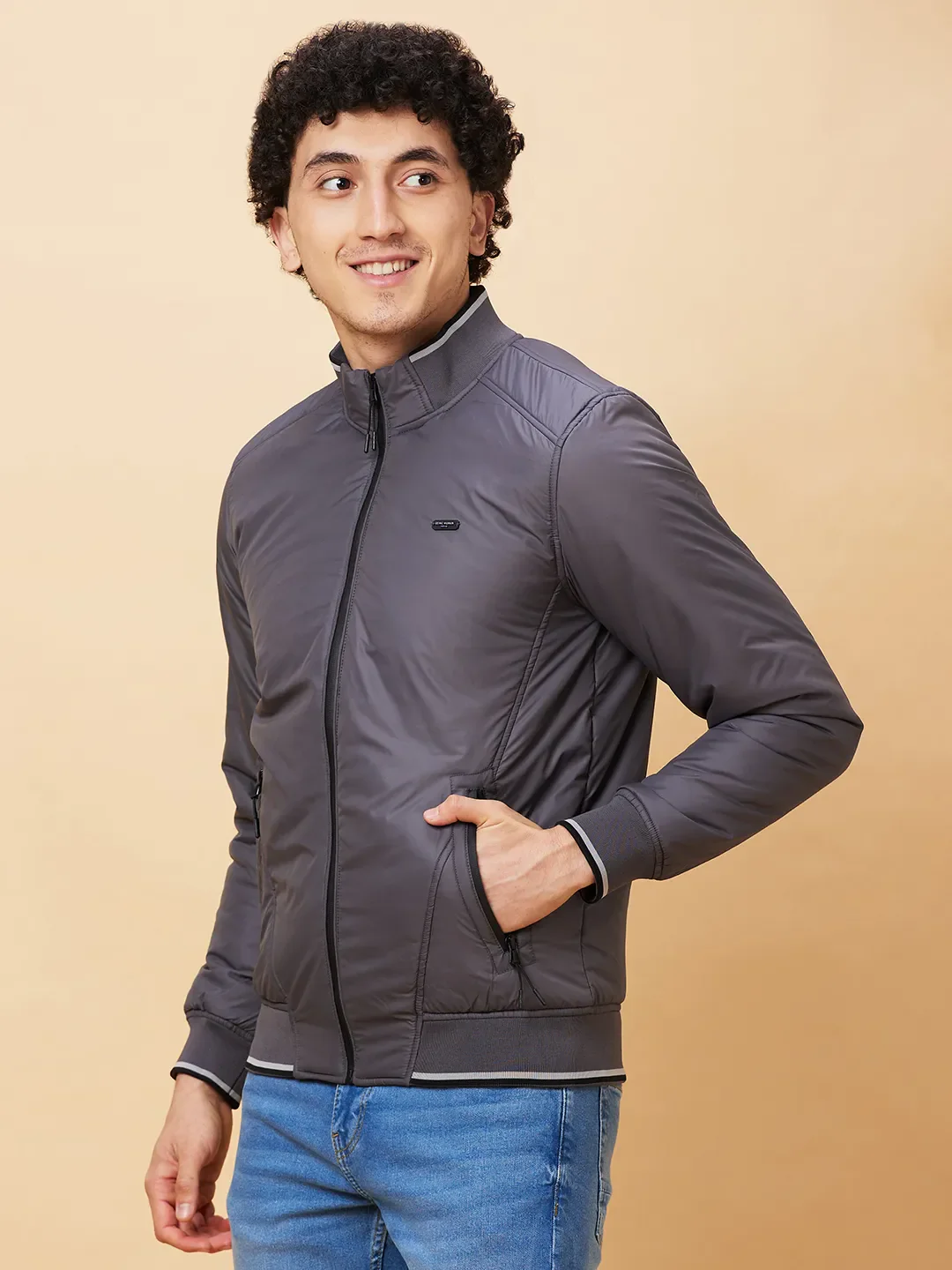 Grey Regular Fit Long Sleeves Men's Jacket by Being Human Clothing - Image 4