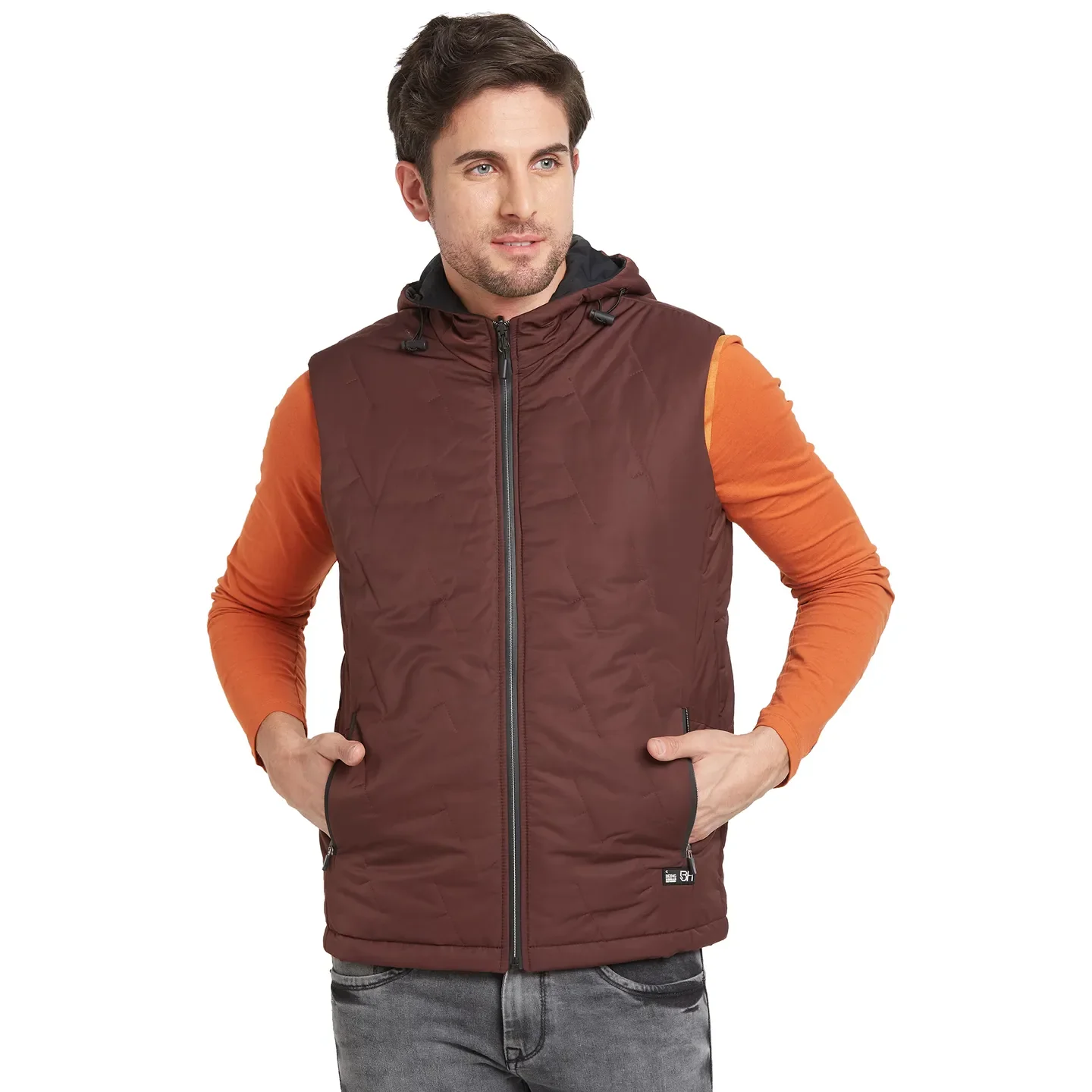 Red Regular Fit Sleevesles Men's Jacket by Being Human Clothing