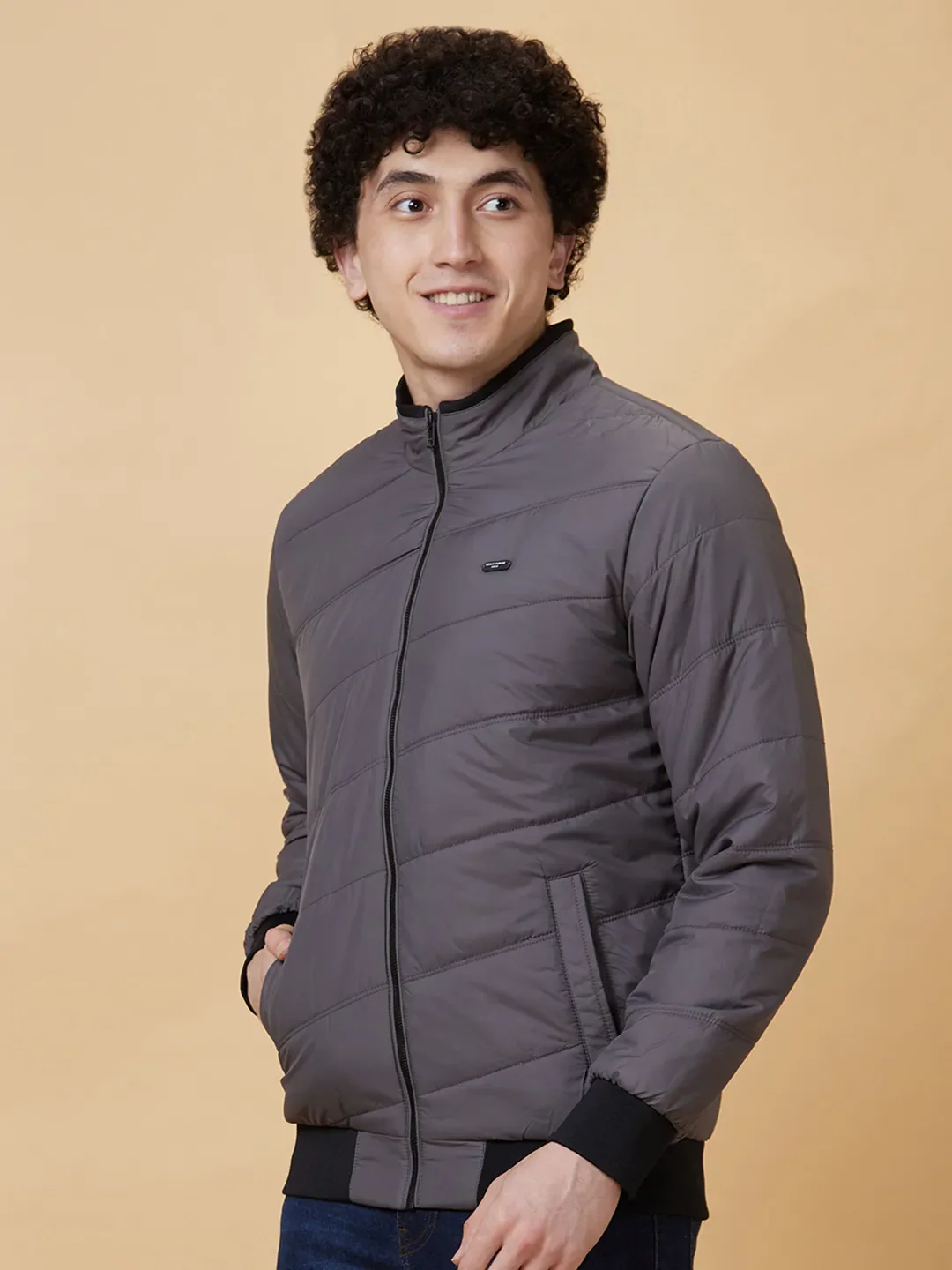 Grey Regular Fit Long Sleeves Men's Jacket by Being Human Clothing