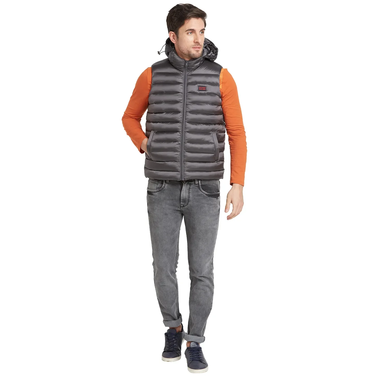 Grey Regular Fit Sleevesles Men's Jacket by Being Human Clothing - Image 2