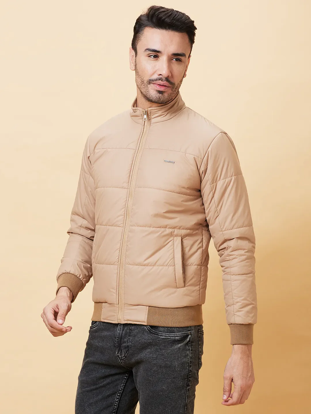Khaki Regular Fit Long Sleeves Men's Jacket by Being Human Clothing - Image 4
