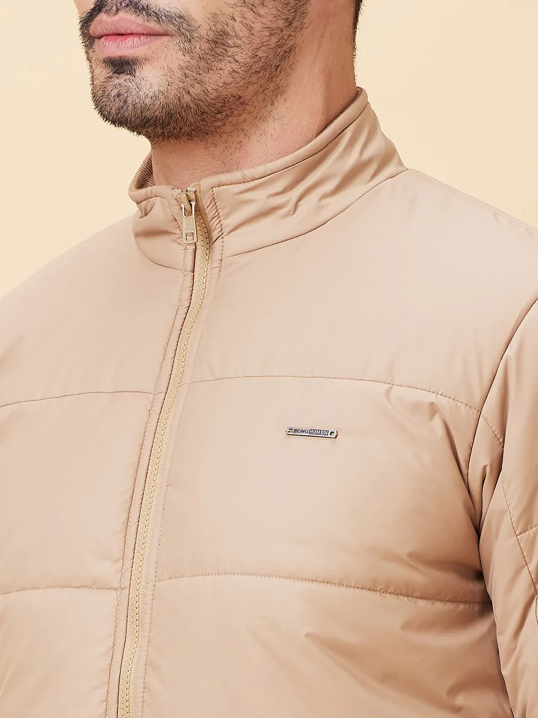 Khaki Regular Fit Long Sleeves Men's Jacket by Being Human Clothing - Image 5
