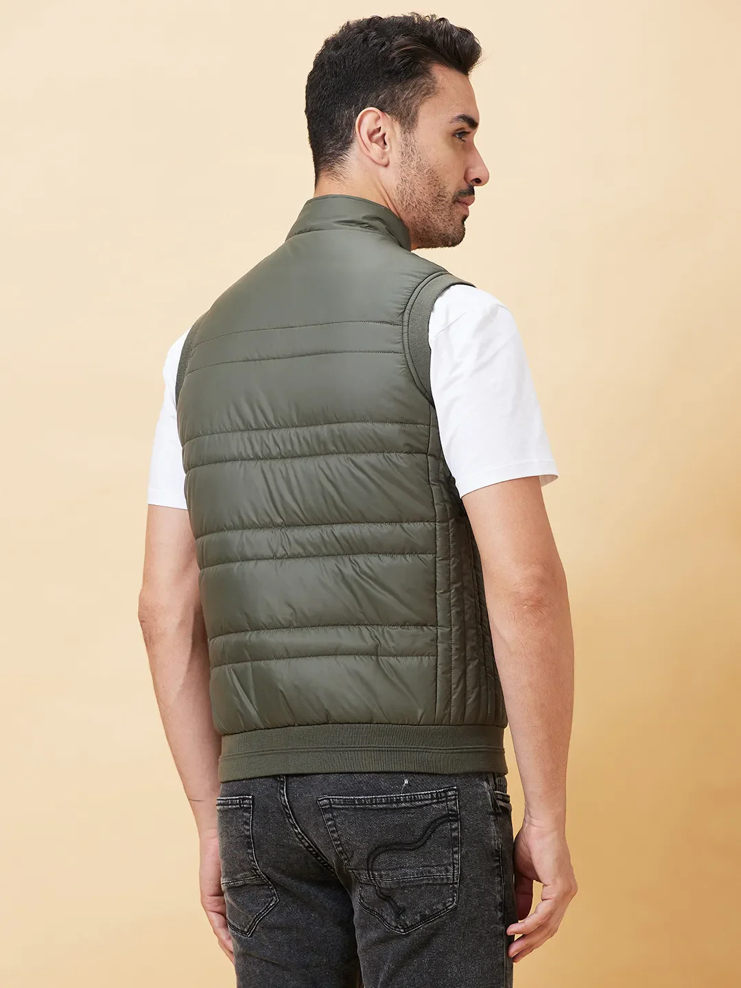Military Green Regular Fit Men's Jacket by Being Human Clothing - Image 3