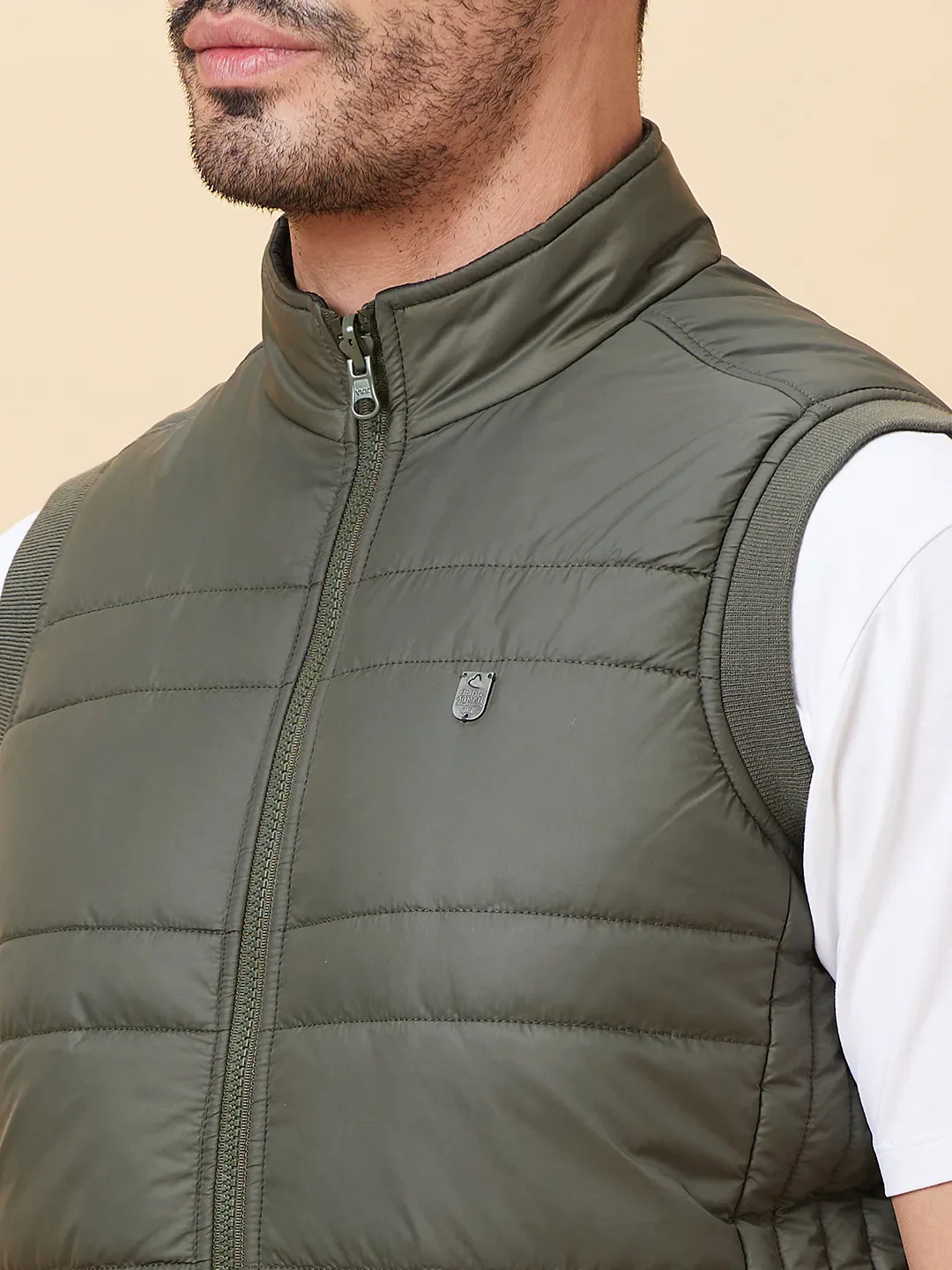 Military Green Regular Fit Men's Jacket by Being Human Clothing - Image 5