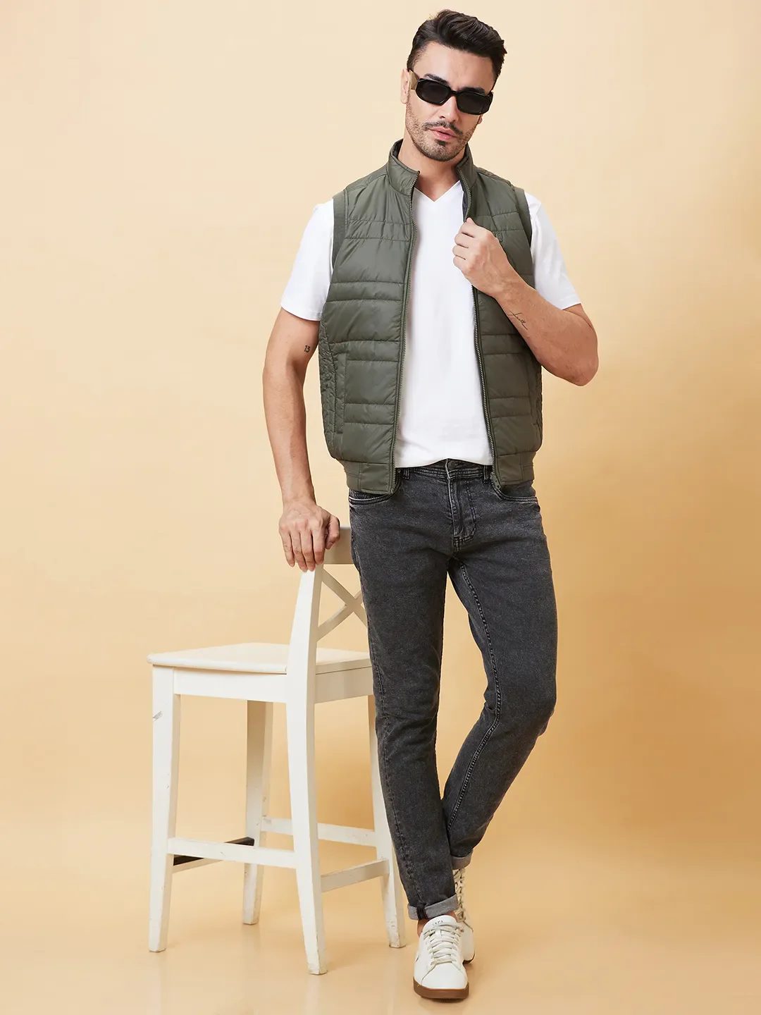 Military Green Regular Fit Men's Jacket by Being Human Clothing - Image 6