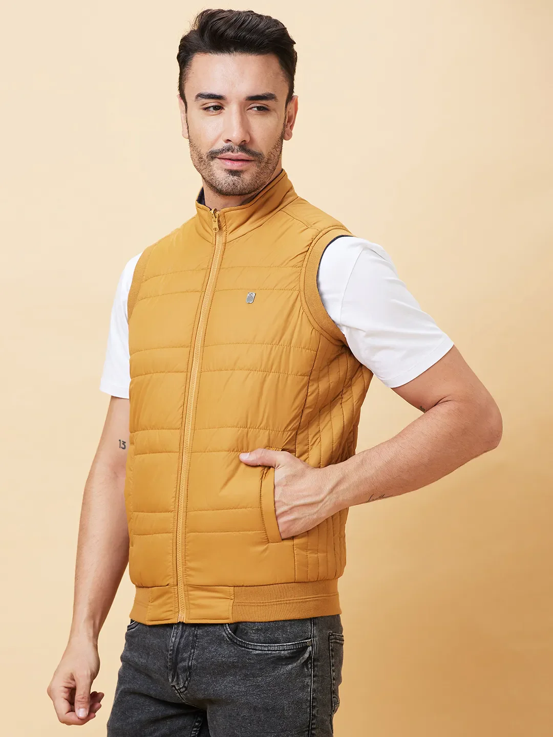 Mustard Regular Fit Men's Jacket by Being Human Clothing - Image 4