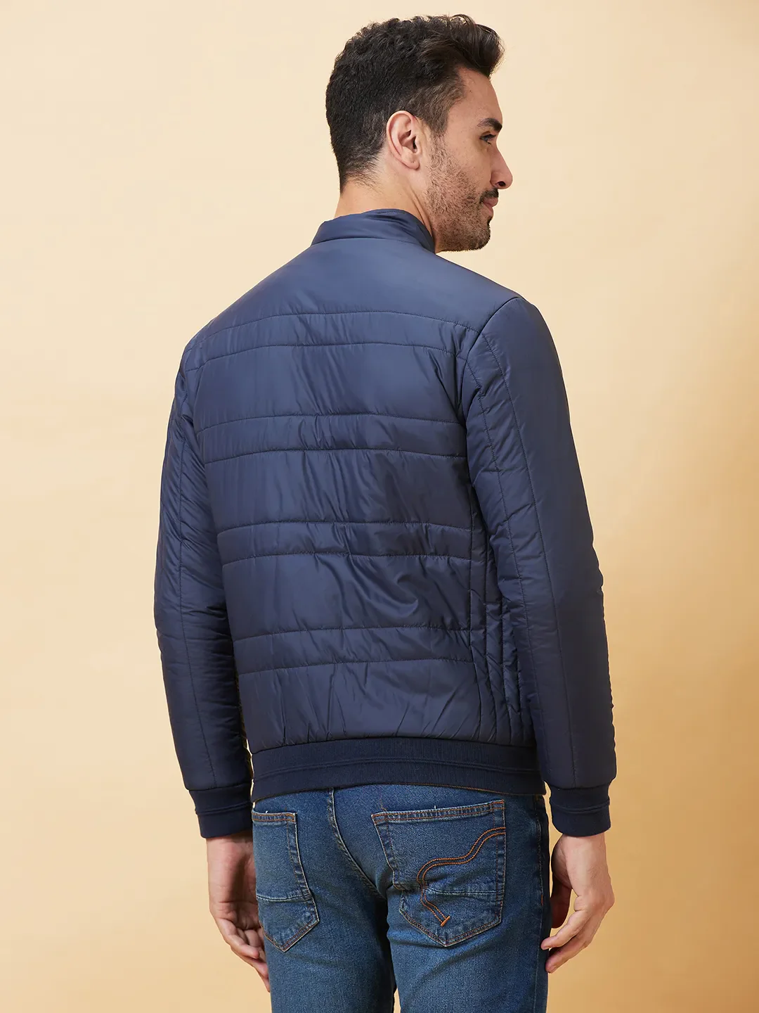 Navy Regular Fit Men's Jacket by Being Human Clothing - Image 3
