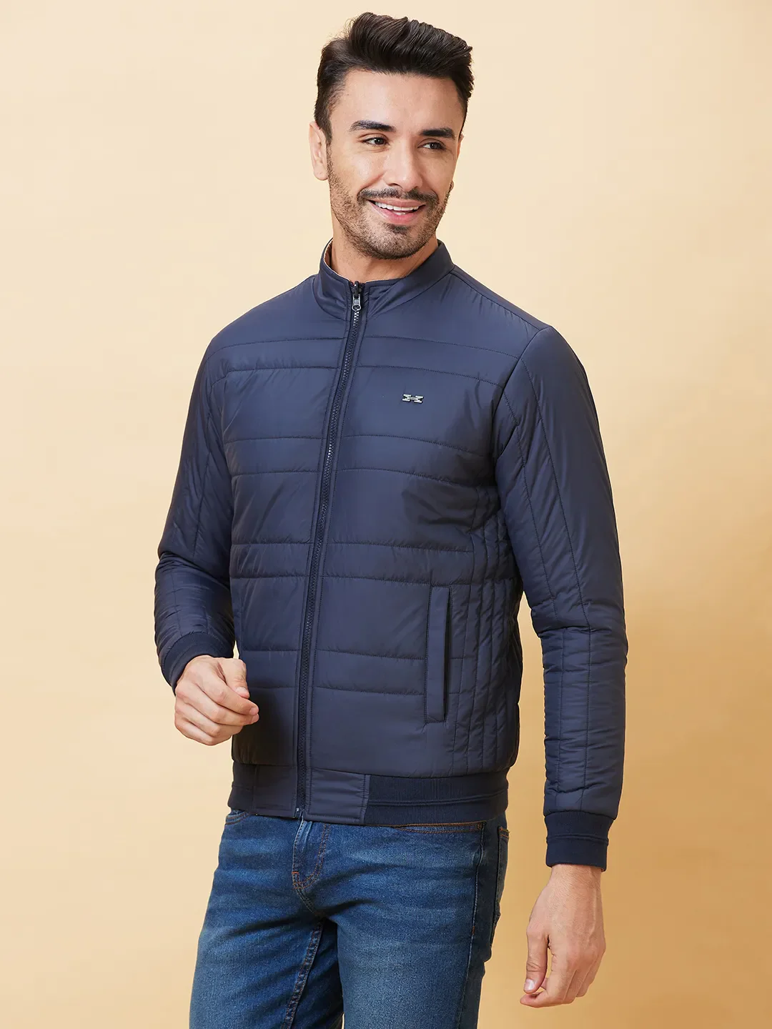 Navy Regular Fit Men's Jacket by Being Human Clothing - Image 4