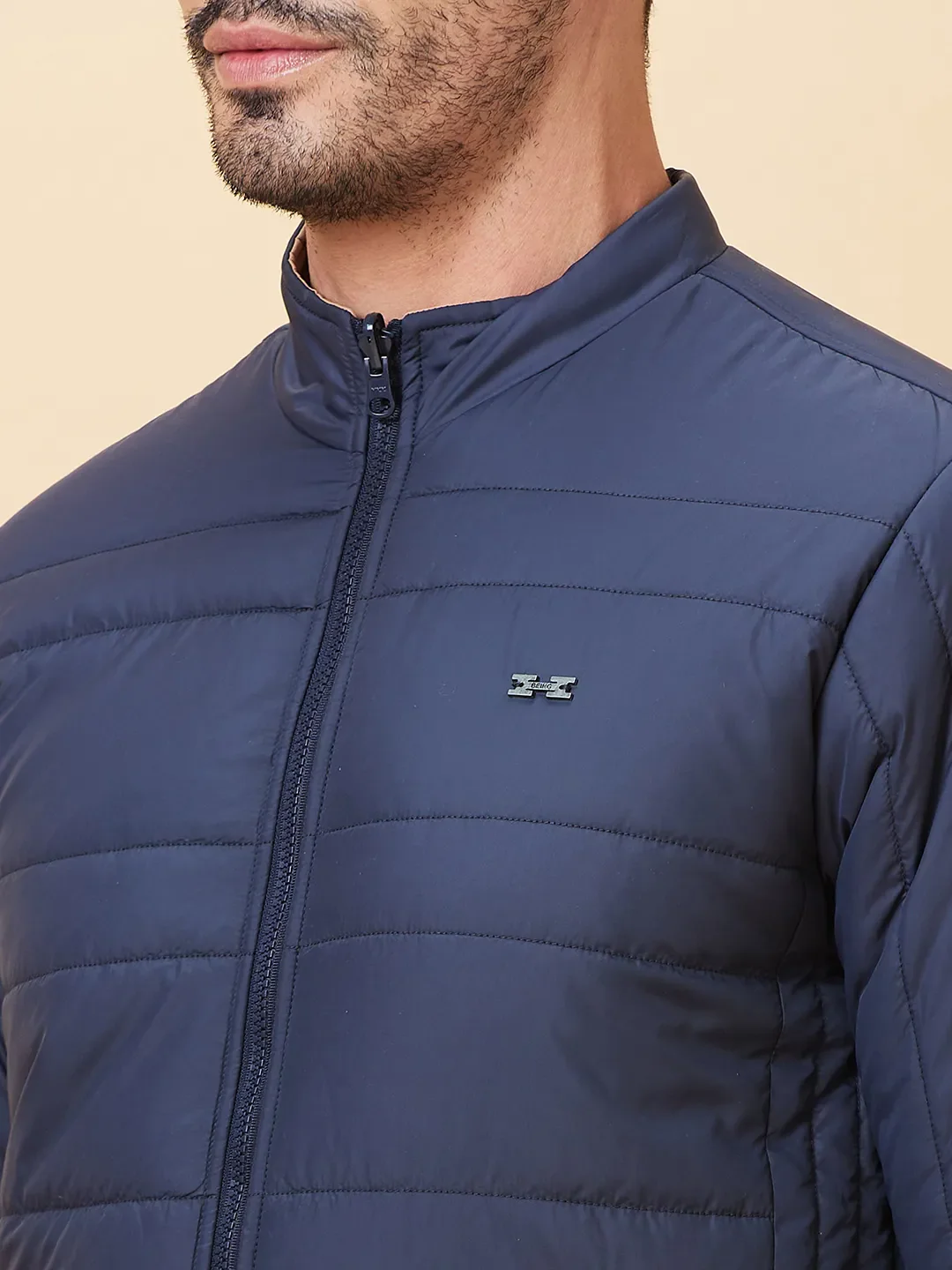 Navy Regular Fit Men's Jacket by Being Human Clothing - Image 5