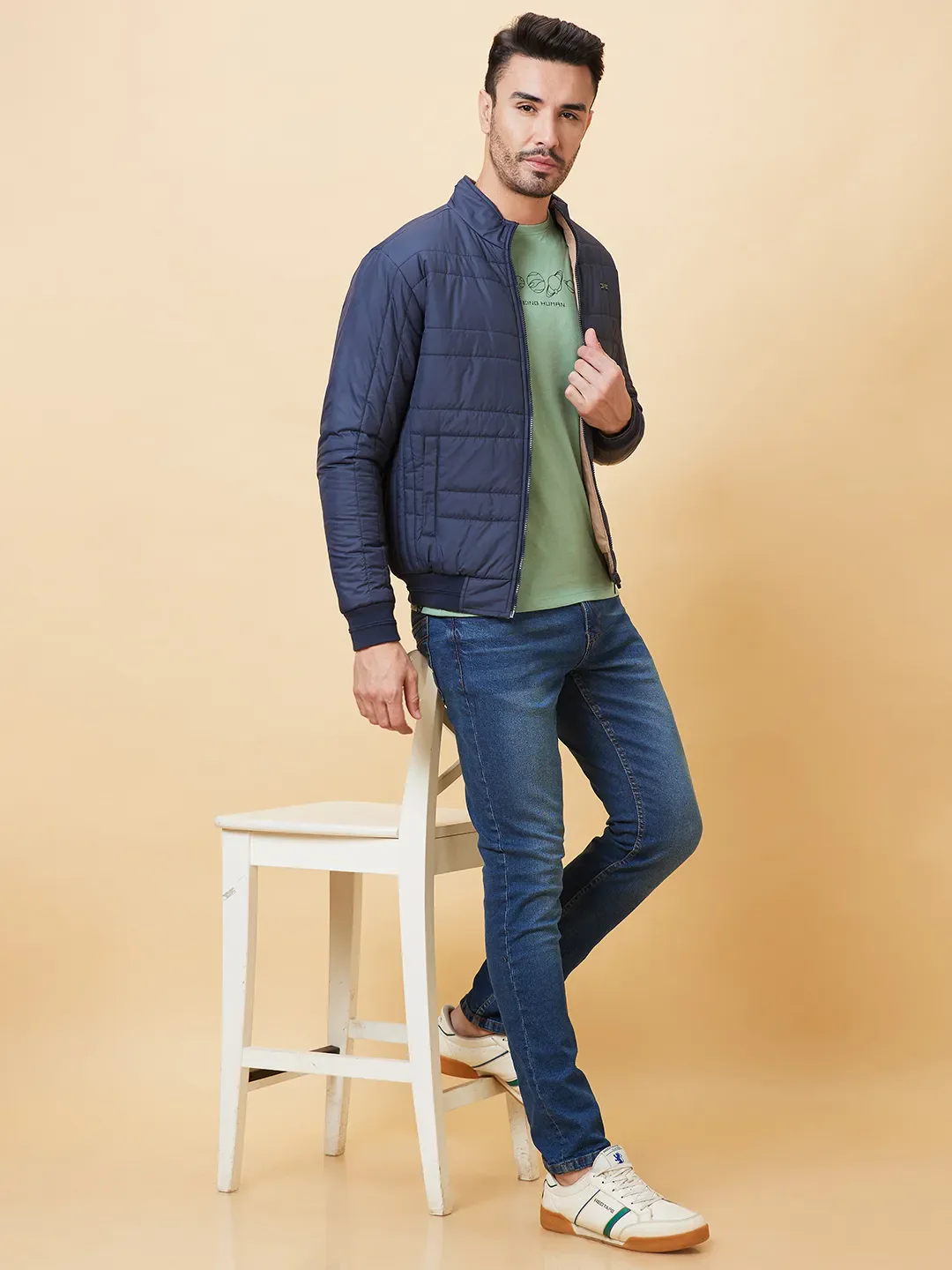 Navy Regular Fit Men's Jacket by Being Human Clothing - Image 6
