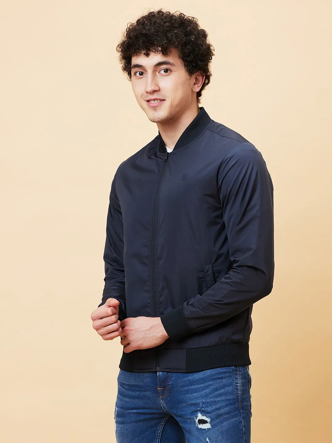 Navy Regular Fit Men's Jacket by Being Human Clothing - Image 2