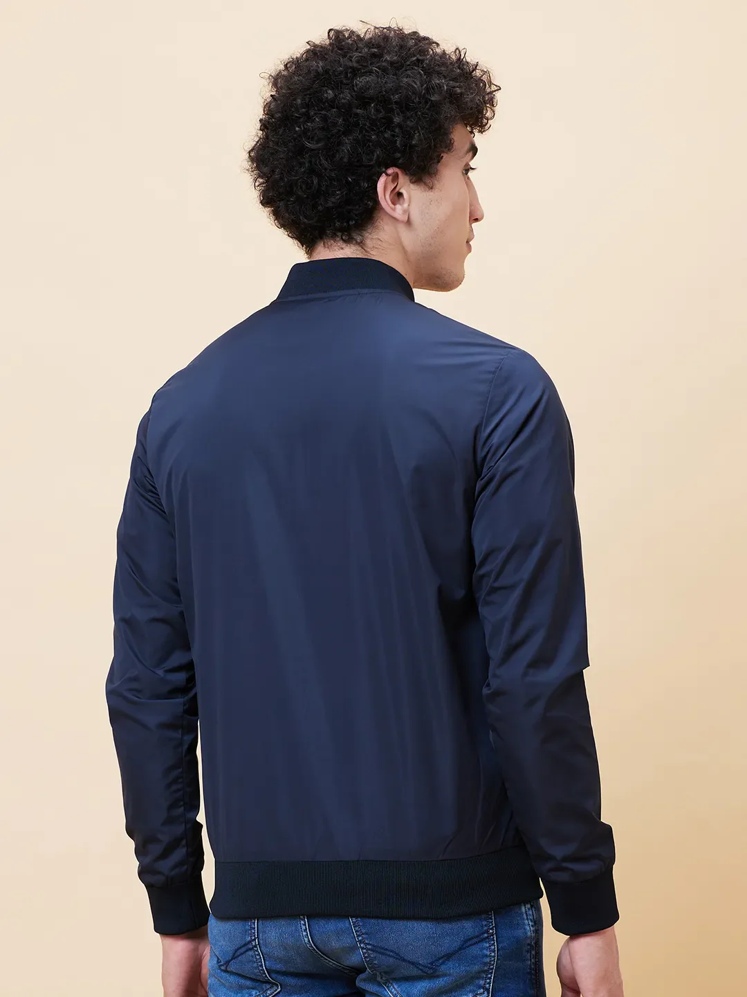 Navy Regular Fit Men's Jacket by Being Human Clothing - Image 3