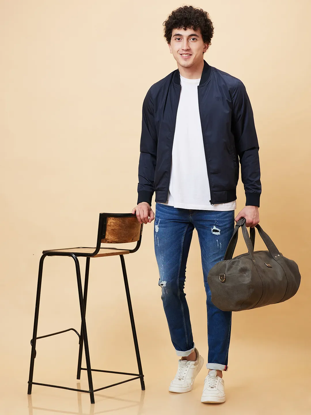 Navy Regular Fit Men's Jacket by Being Human Clothing - Image 6