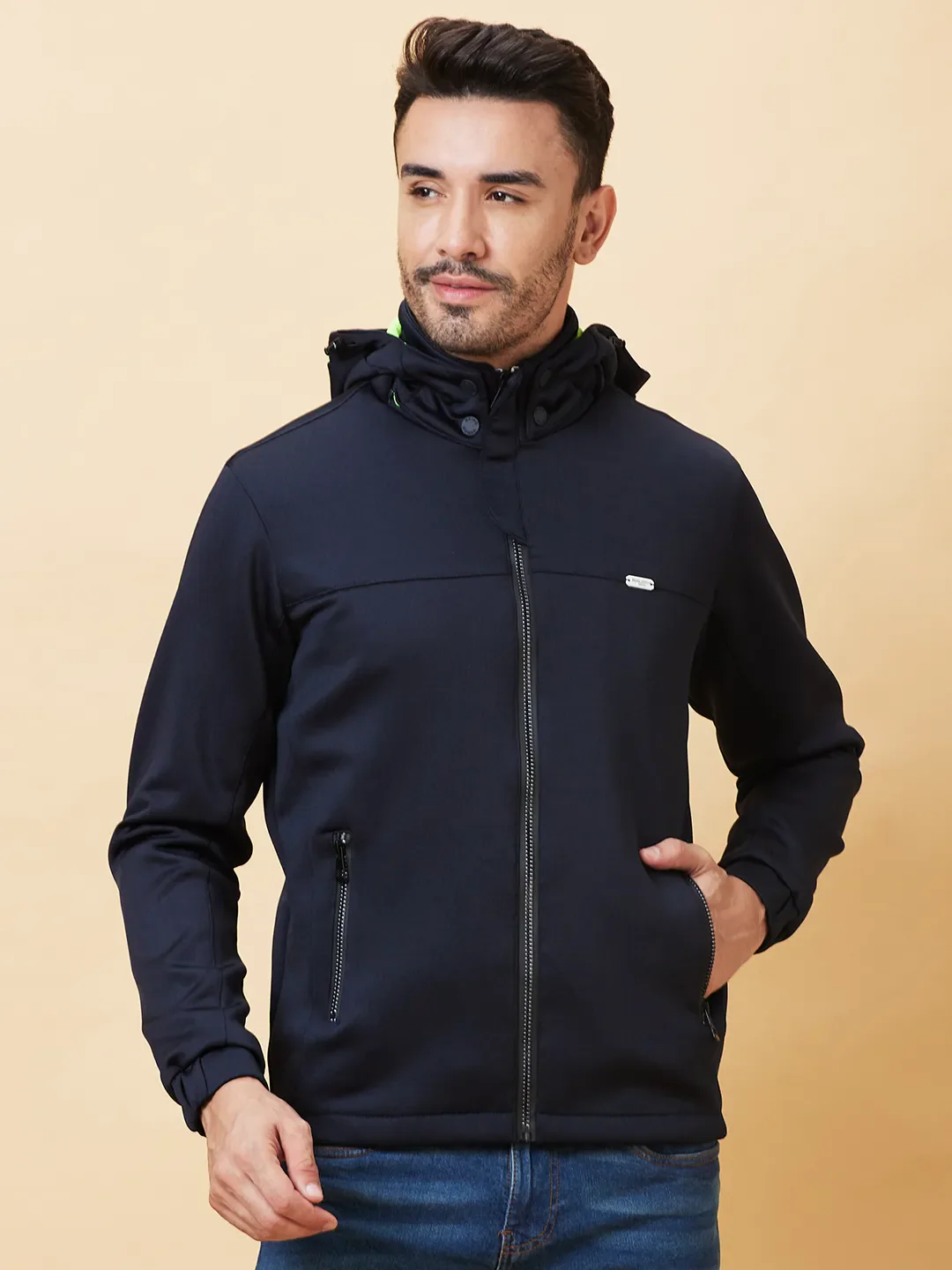 Blue Regular Fit Long Sleeves Men's Jacket by Being Human Clothing