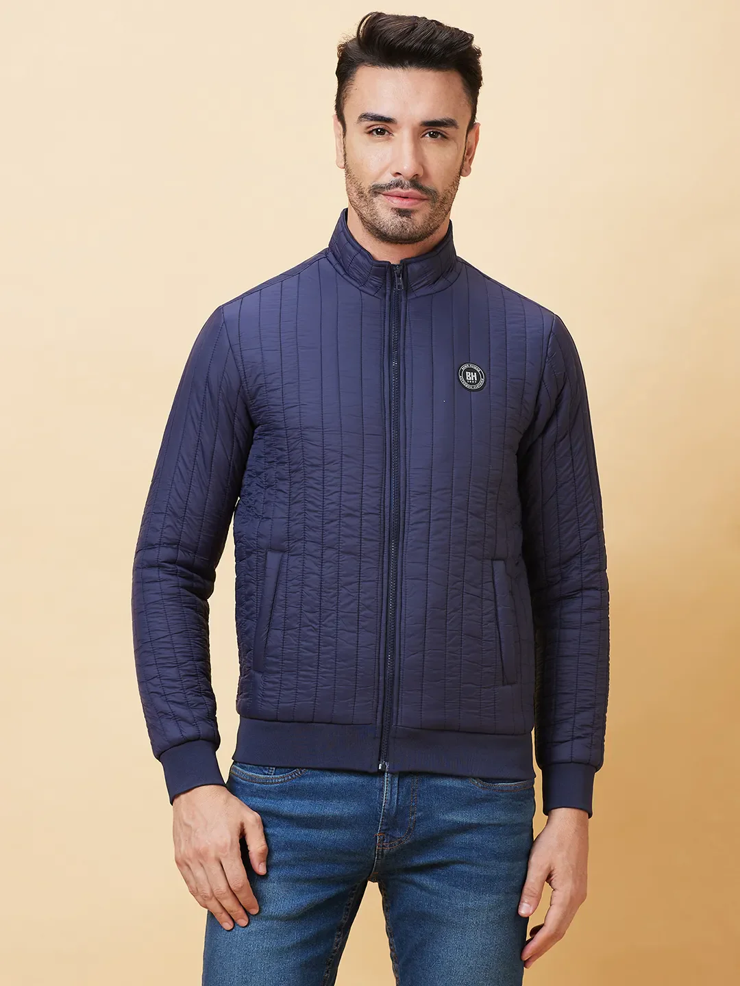Blue Regular Fit Long Sleeves Men's Jacket by Being Human Clothing