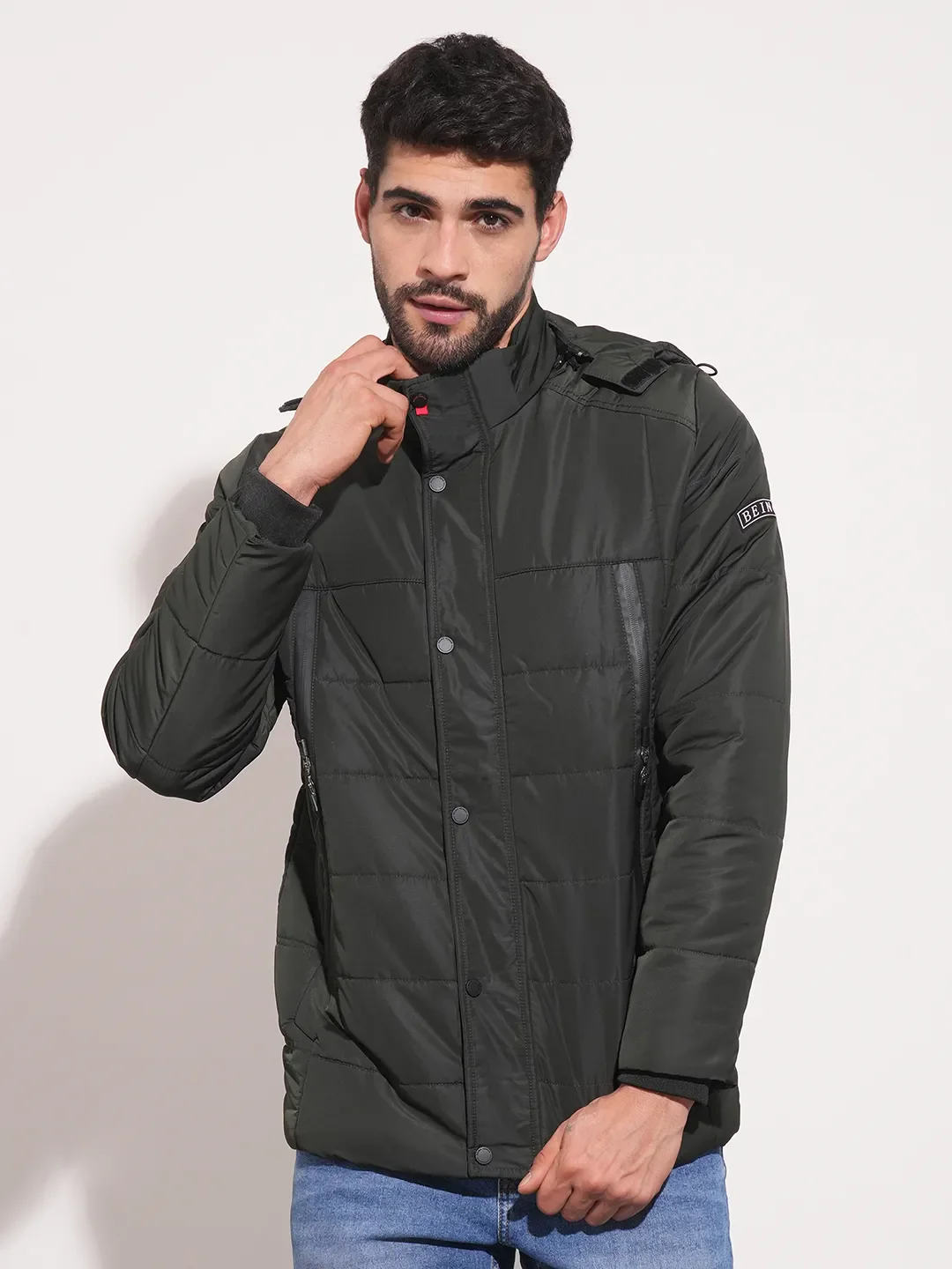 Olive Regular Fit Long Sleeves Men's Jacket by Being Human Clothing