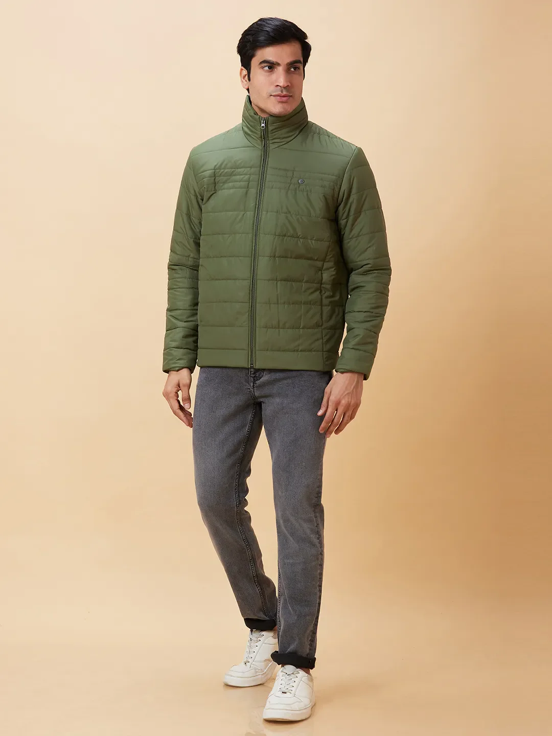 Olive Regular Fit Men's Jacket by Being Human Clothing - Image 3