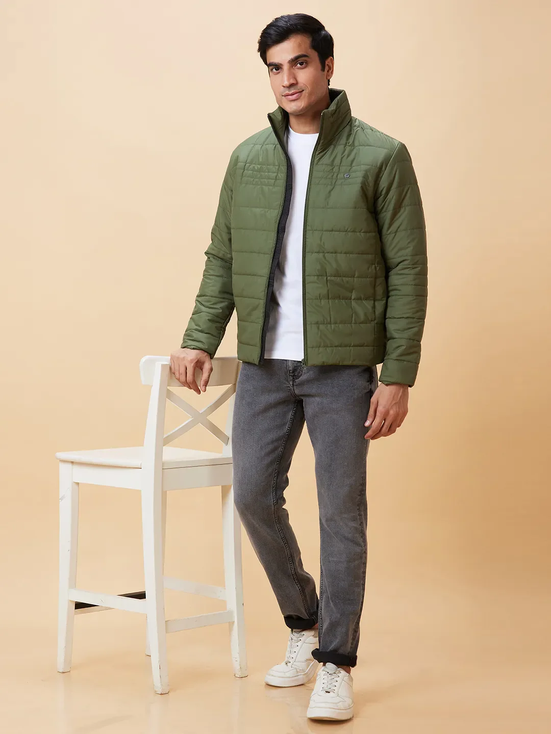 Olive Regular Fit Men's Jacket by Being Human Clothing - Image 4