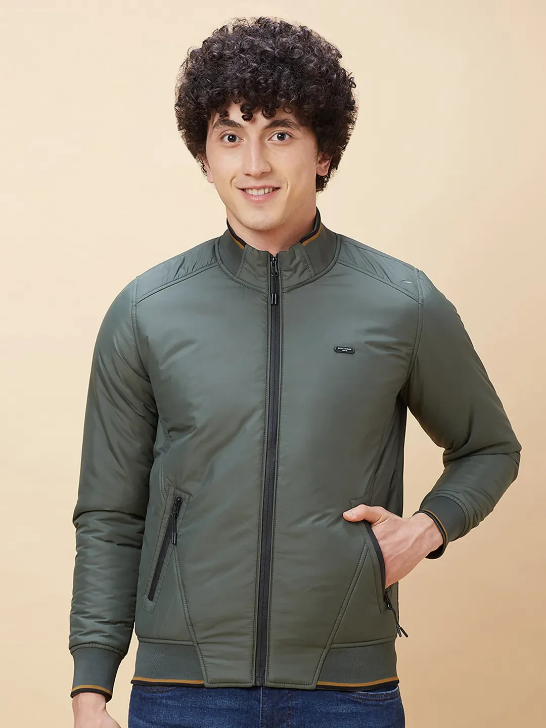 Olive Regular Fit Long Sleeves Men's Jacket by Being Human Clothing