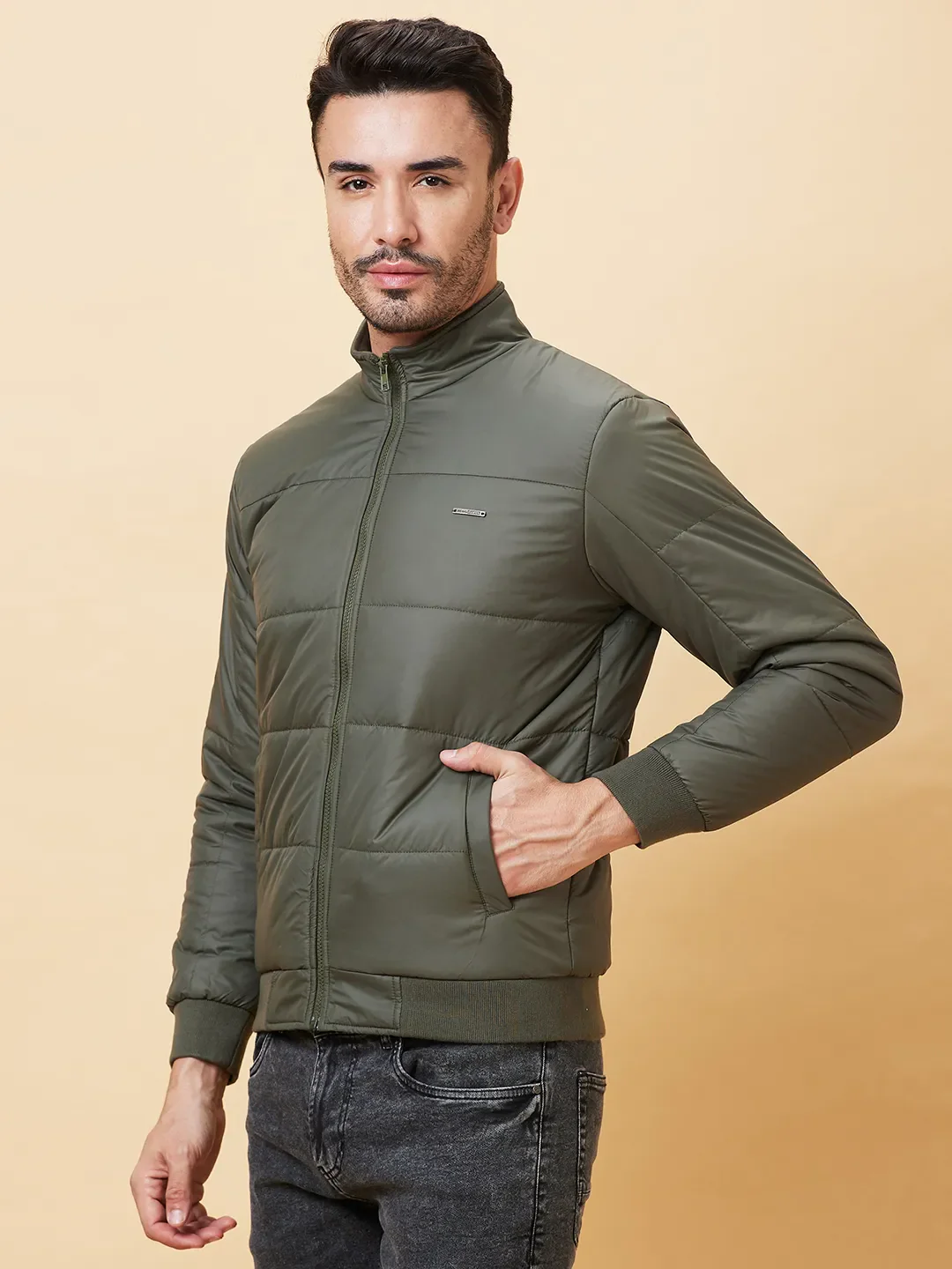 Olive Regular Fit Long Sleeves Men's Jacket by Being Human Clothing - Image 4