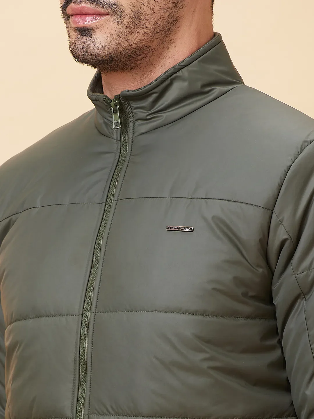 Olive Regular Fit Long Sleeves Men's Jacket by Being Human Clothing - Image 5