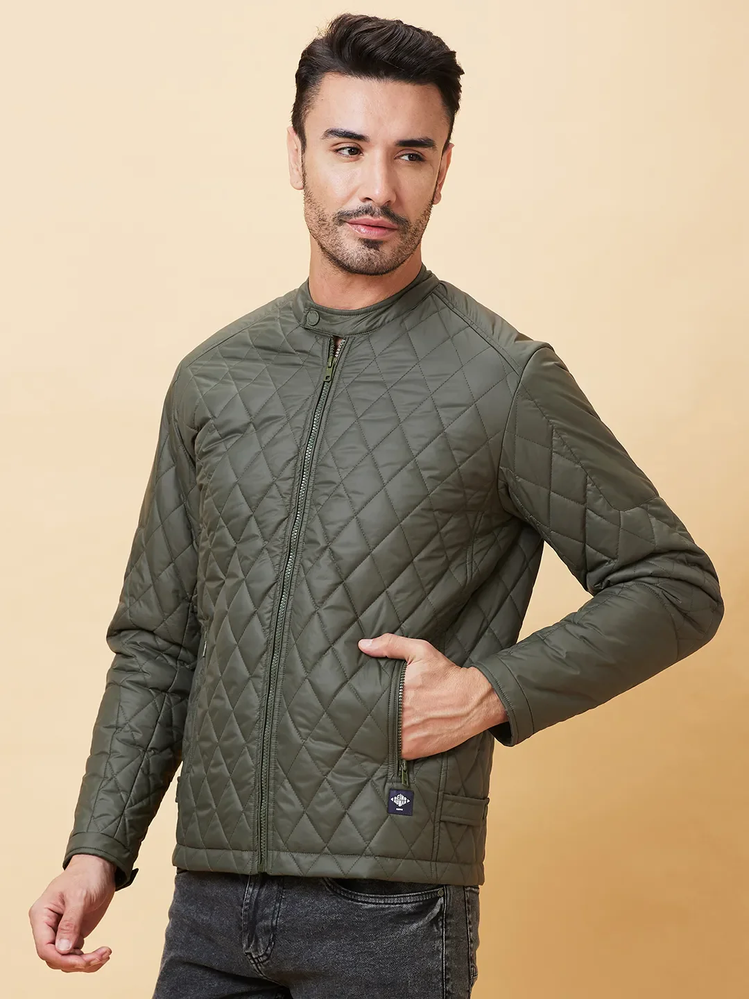 Olive Regular Fit Long Sleeves Men's Jacket by Being Human Clothing - Image 4