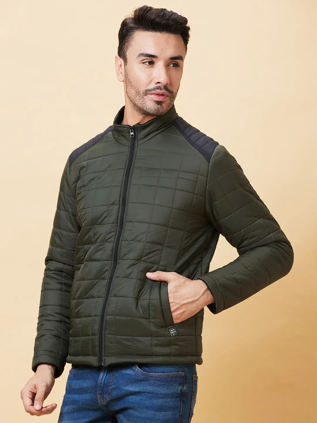 Olive Regular Fit Men's Jacket by Being Human Clothing - Image 4