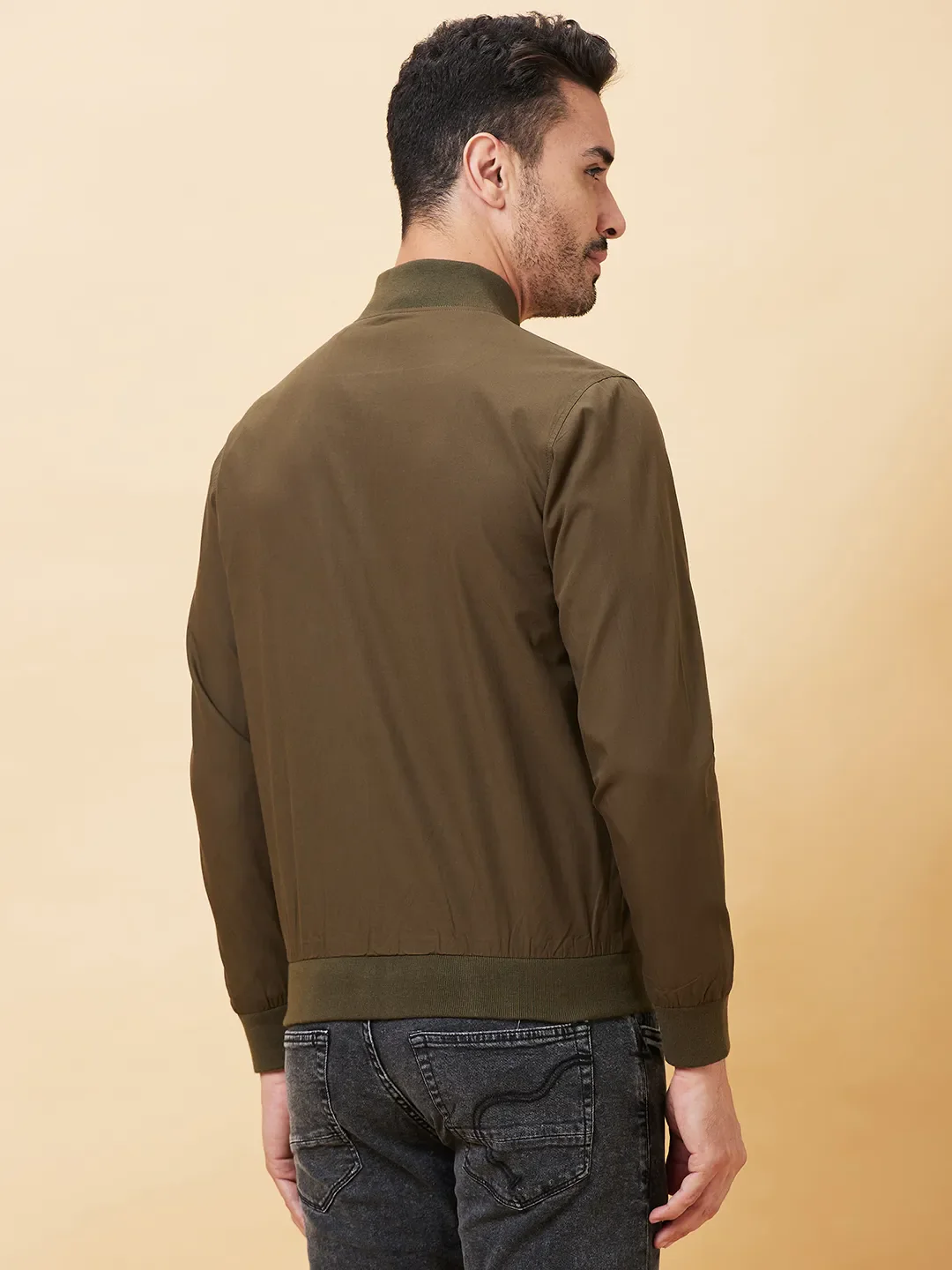 Olive Regular Fit Men's Jacket by Being Human Clothing - Image 3