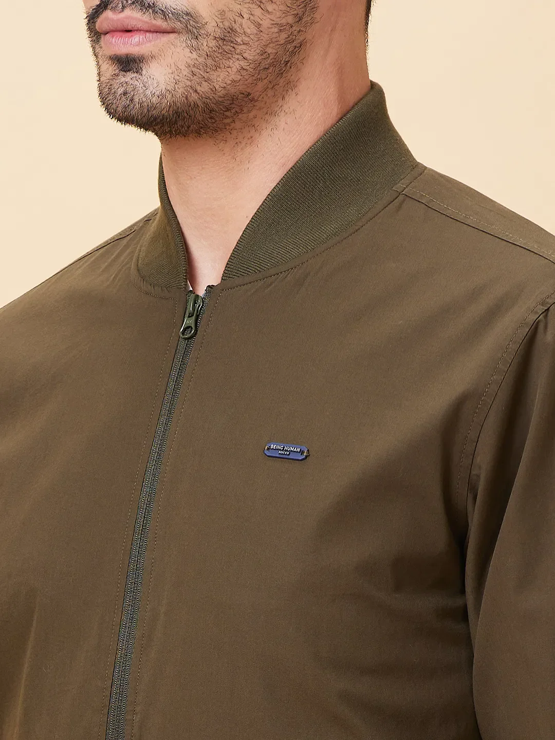Olive Regular Fit Men's Jacket by Being Human Clothing - Image 5