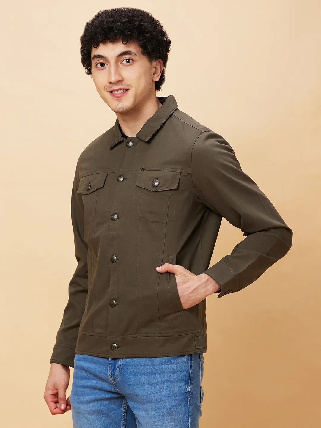 Olive Regular Fit Long Sleeves Men's Jacket by Being Human Clothing - Image 4