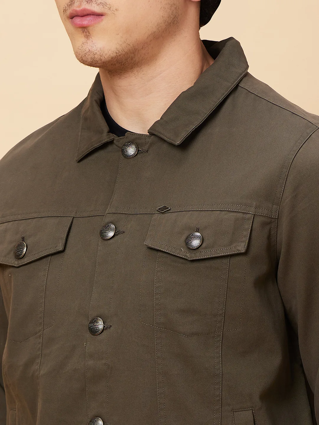 Olive Regular Fit Long Sleeves Men's Jacket by Being Human Clothing - Image 5