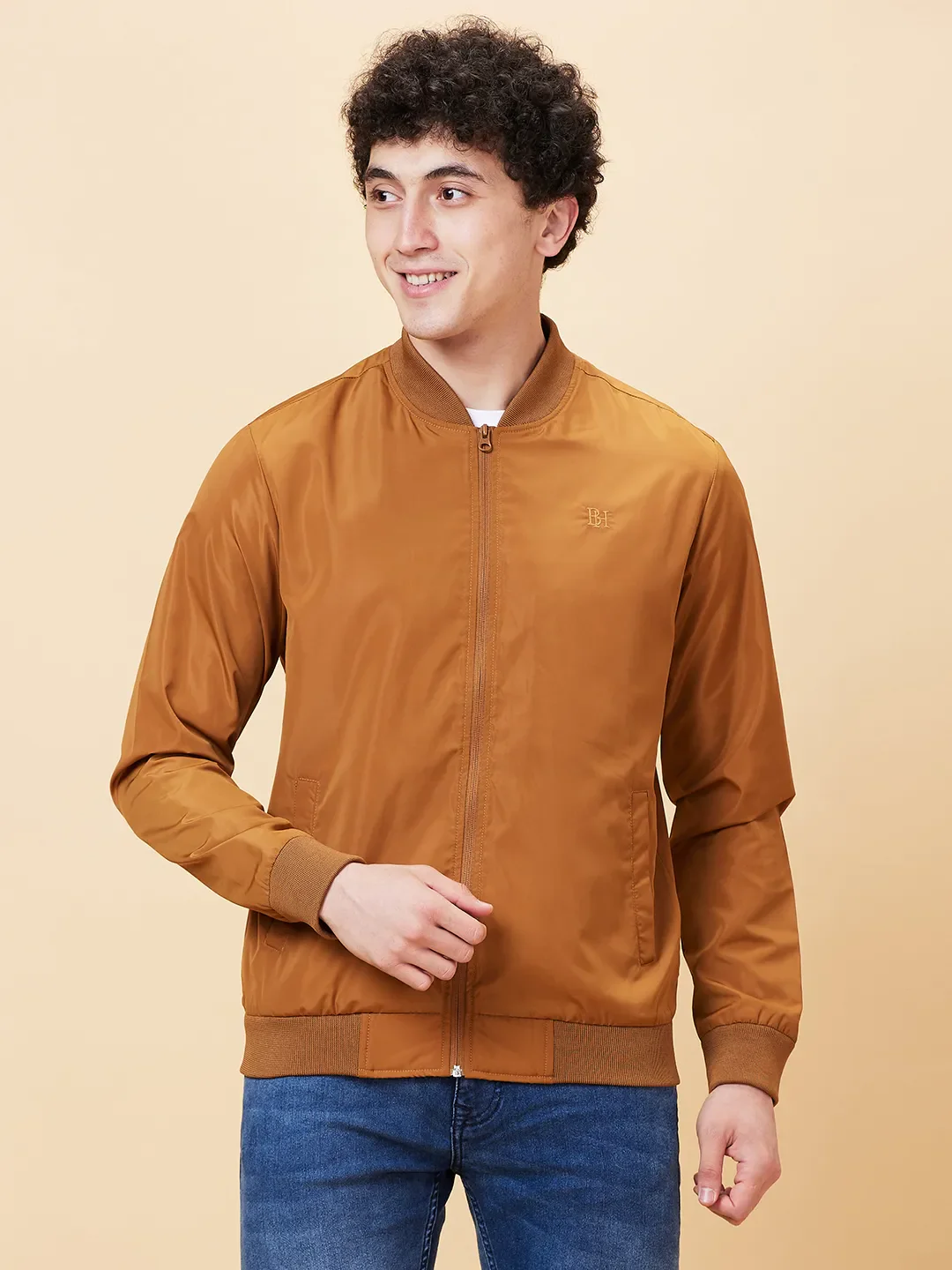 Brown Regular Fit Long Sleeves Men's Jacket by Being Human Clothing