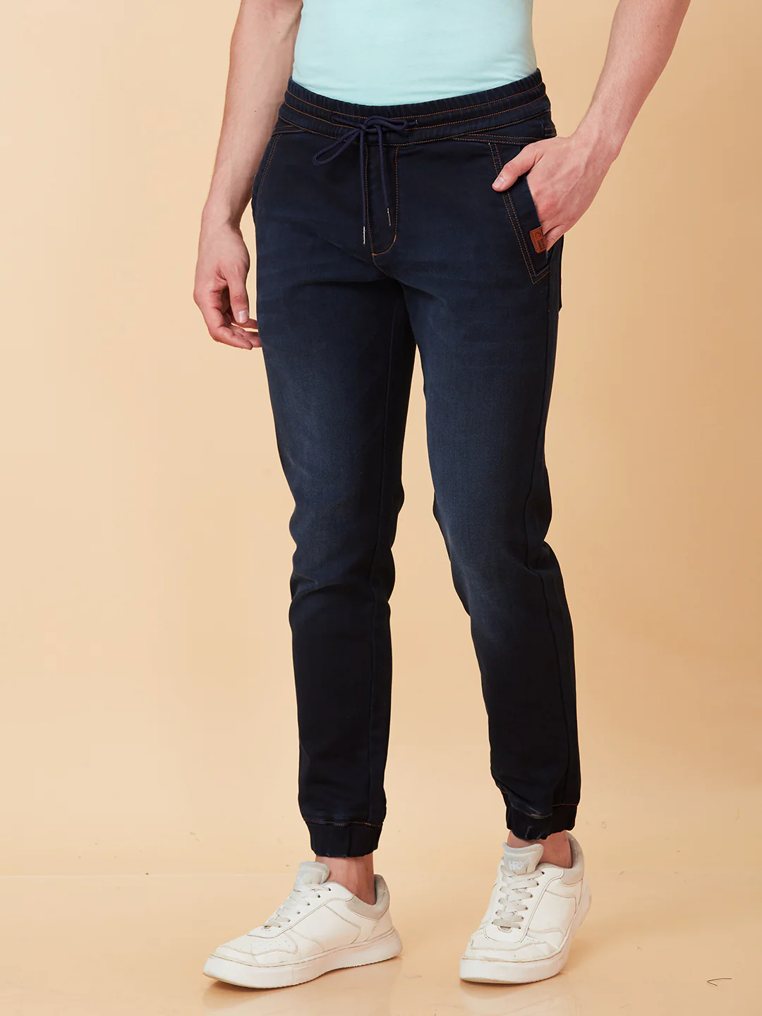 Dark Blue Jogger Fit Denims For Men By Being Human Clothing - Image 4