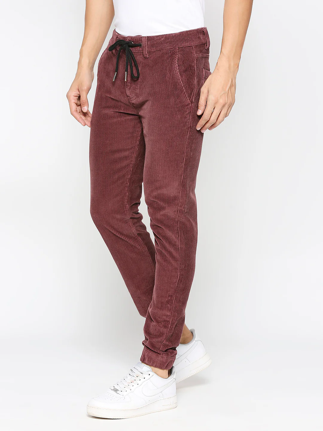 Maroon Slim Fit Joggers For Men By Being Human Clothing - Image 2