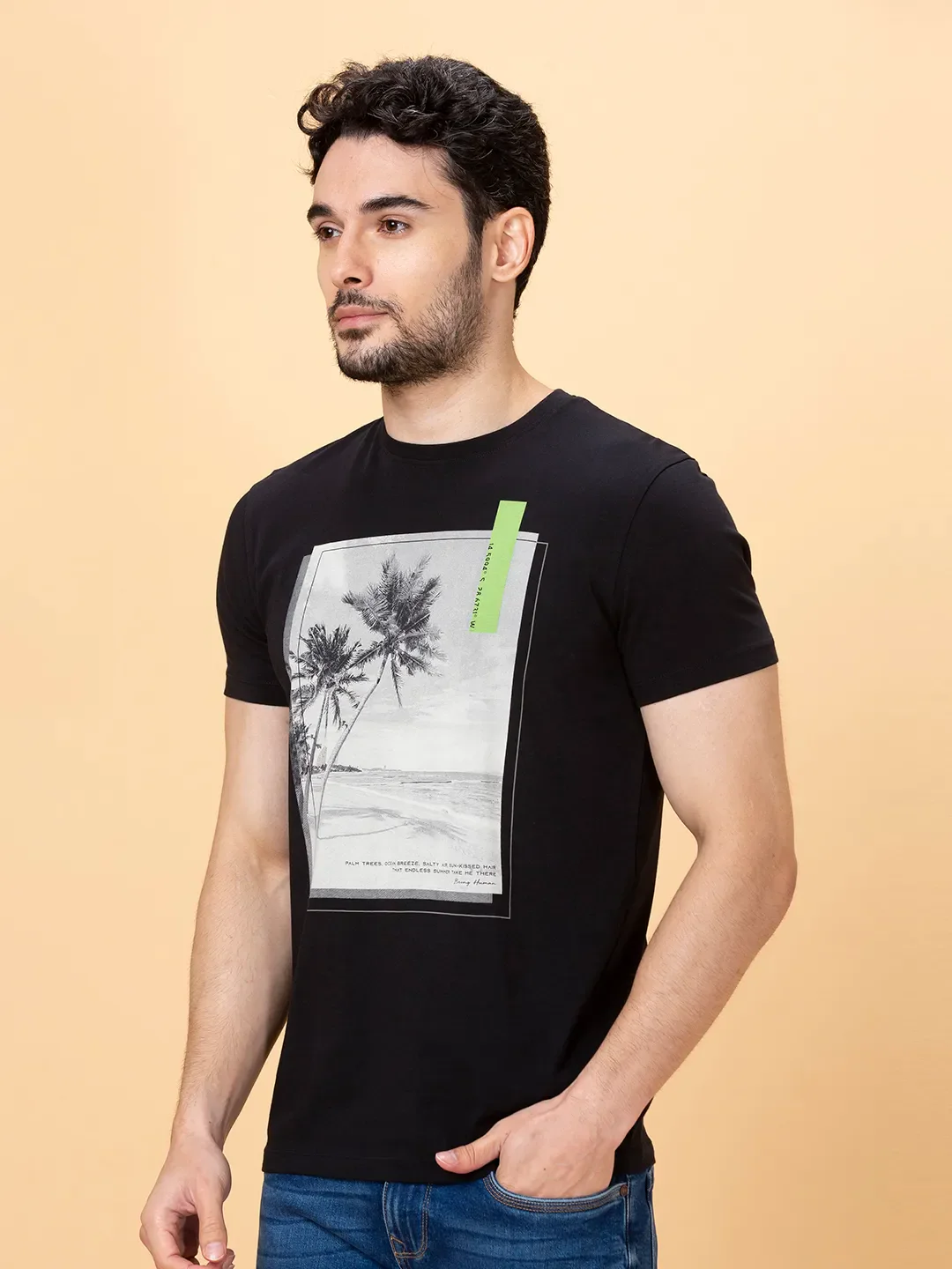Black Regular Fit Men's Short Sleeves T-Shirt by Being Human Clothing - Image 4