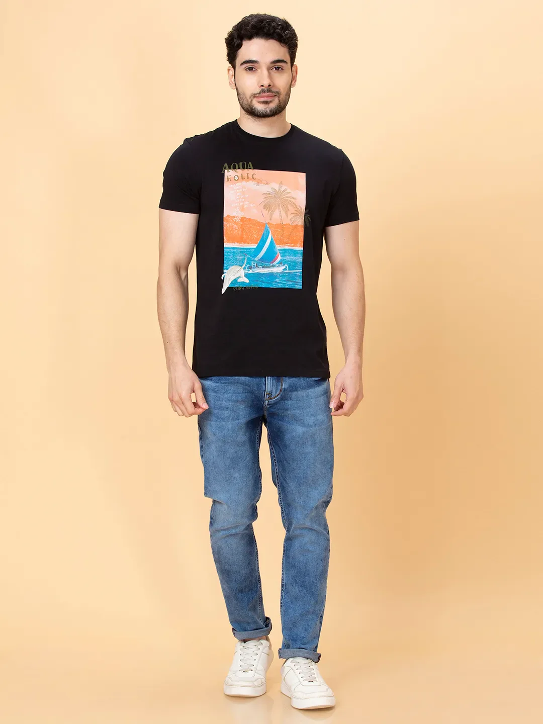 Black Regular Fit Men's Short Sleeves T-Shirt by Being Human Clothing - Image 2