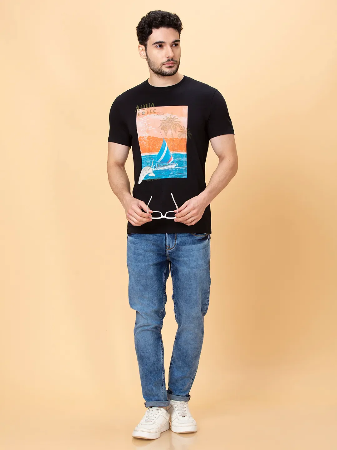 Black Regular Fit Men's Short Sleeves T-Shirt by Being Human Clothing - Image 6