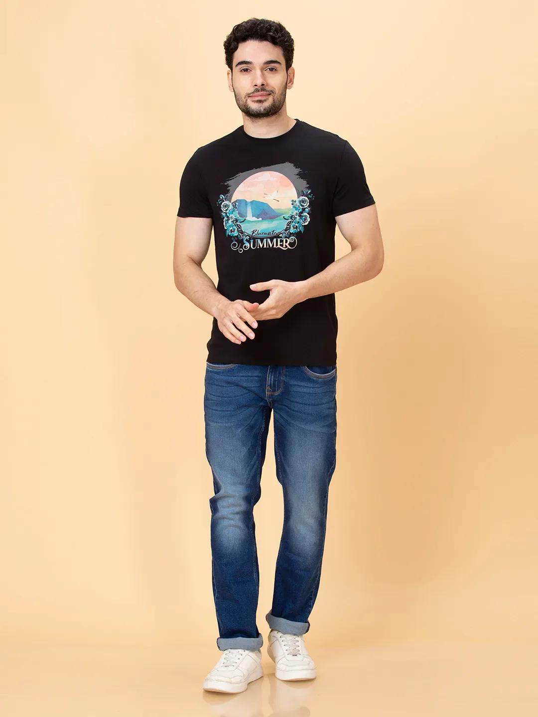 Black Regular Fit Round Neck Men's T-Shirt by Being Human Clothing - Image 2