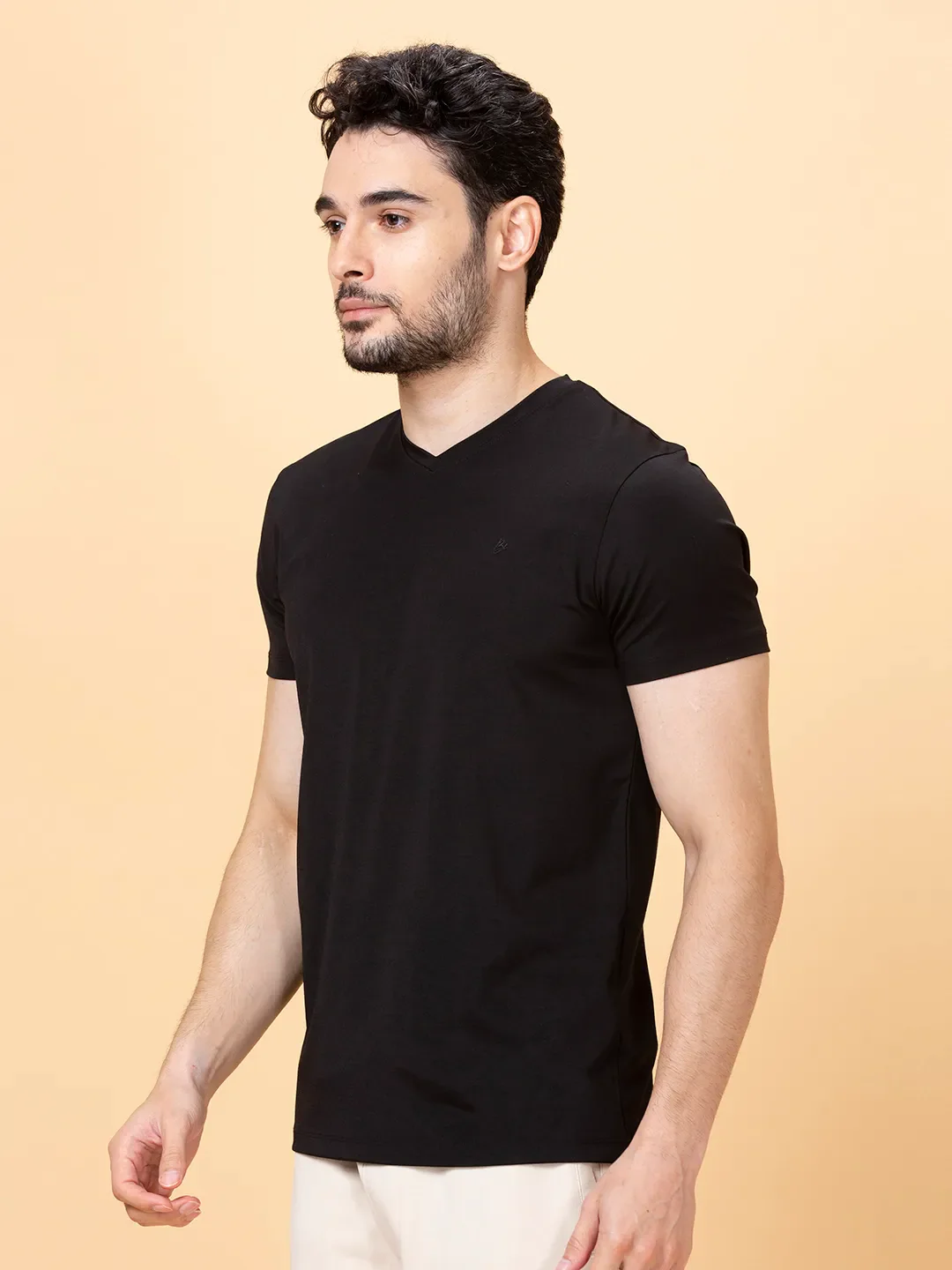 Black Regular Fit V Neck Men's T-Shirt by Being Human Clothing - Image 4