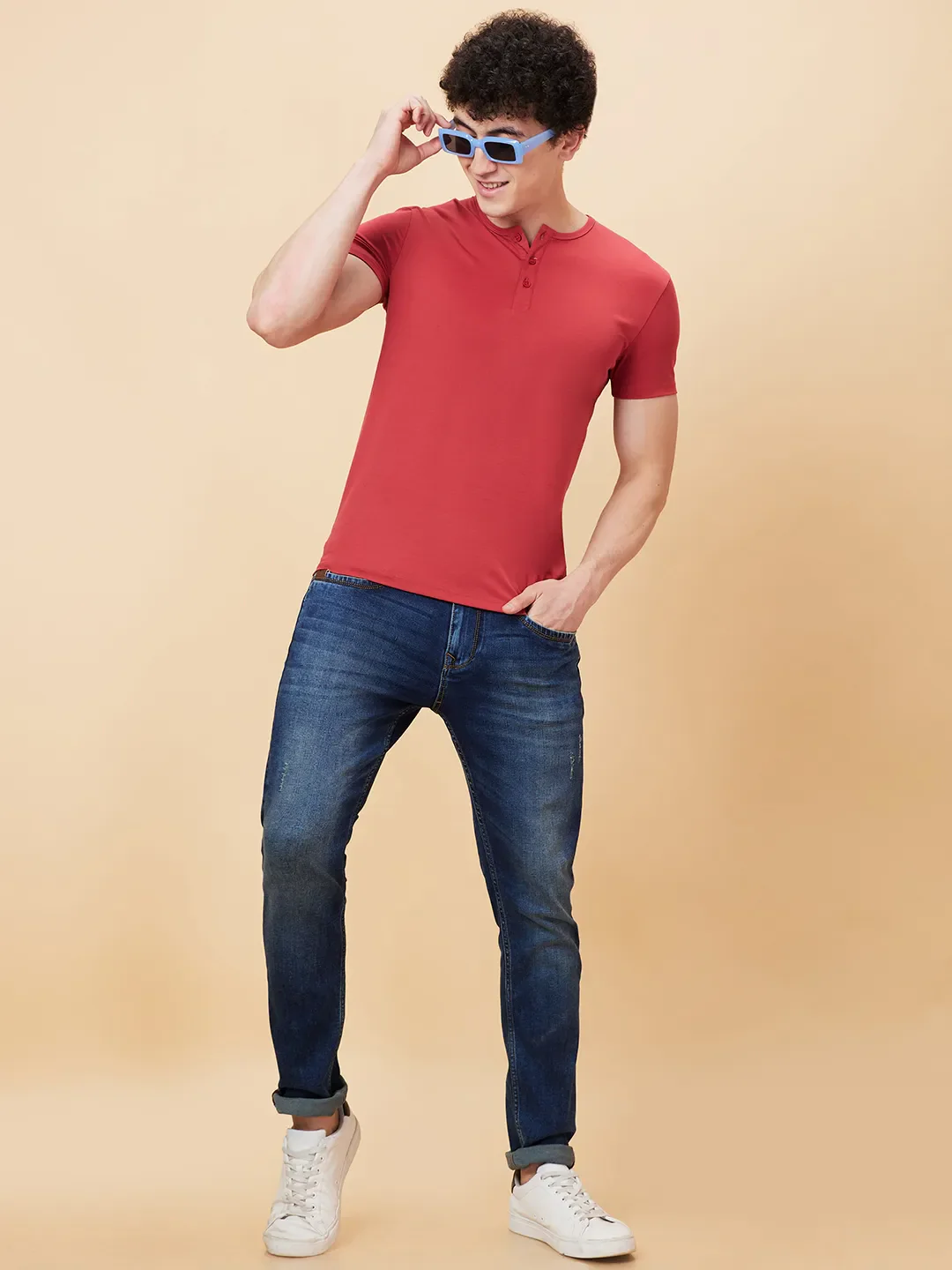 Red Regular Fit Men's Short Sleeves T-Shirt by Being Human Clothing - Image 6