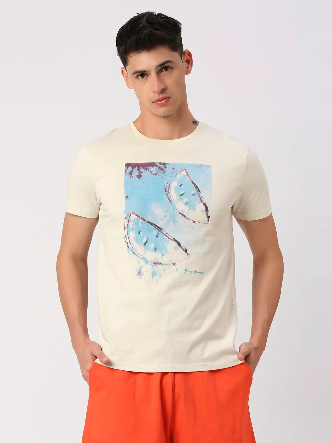 White Regular Fit Men's Short Sleeves T-Shirt by Being Human Clothing